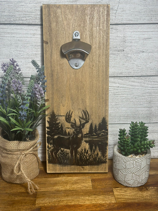 Buck Scenic Laser Engraved Bottle Opener Wall Mount