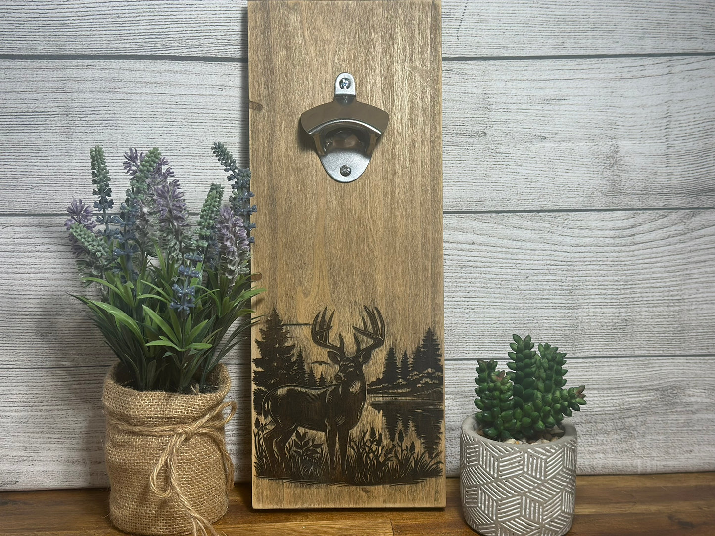 Buck Scenic Laser Engraved Bottle Opener Wall Mount