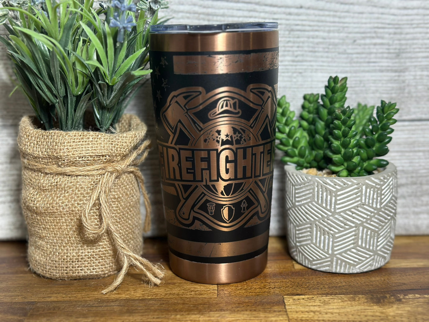 Patriotic Firemen Copper Plated Tumbler - 20 ounce