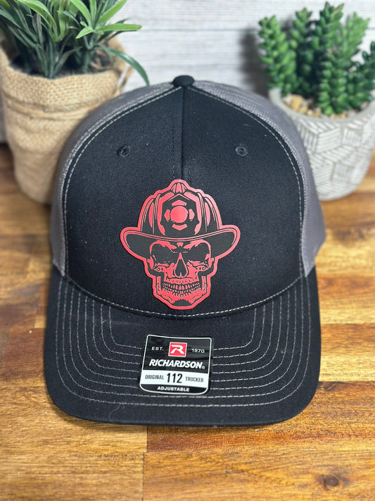 Firemen Skull Richardson Patch Hat - Black/Grey
