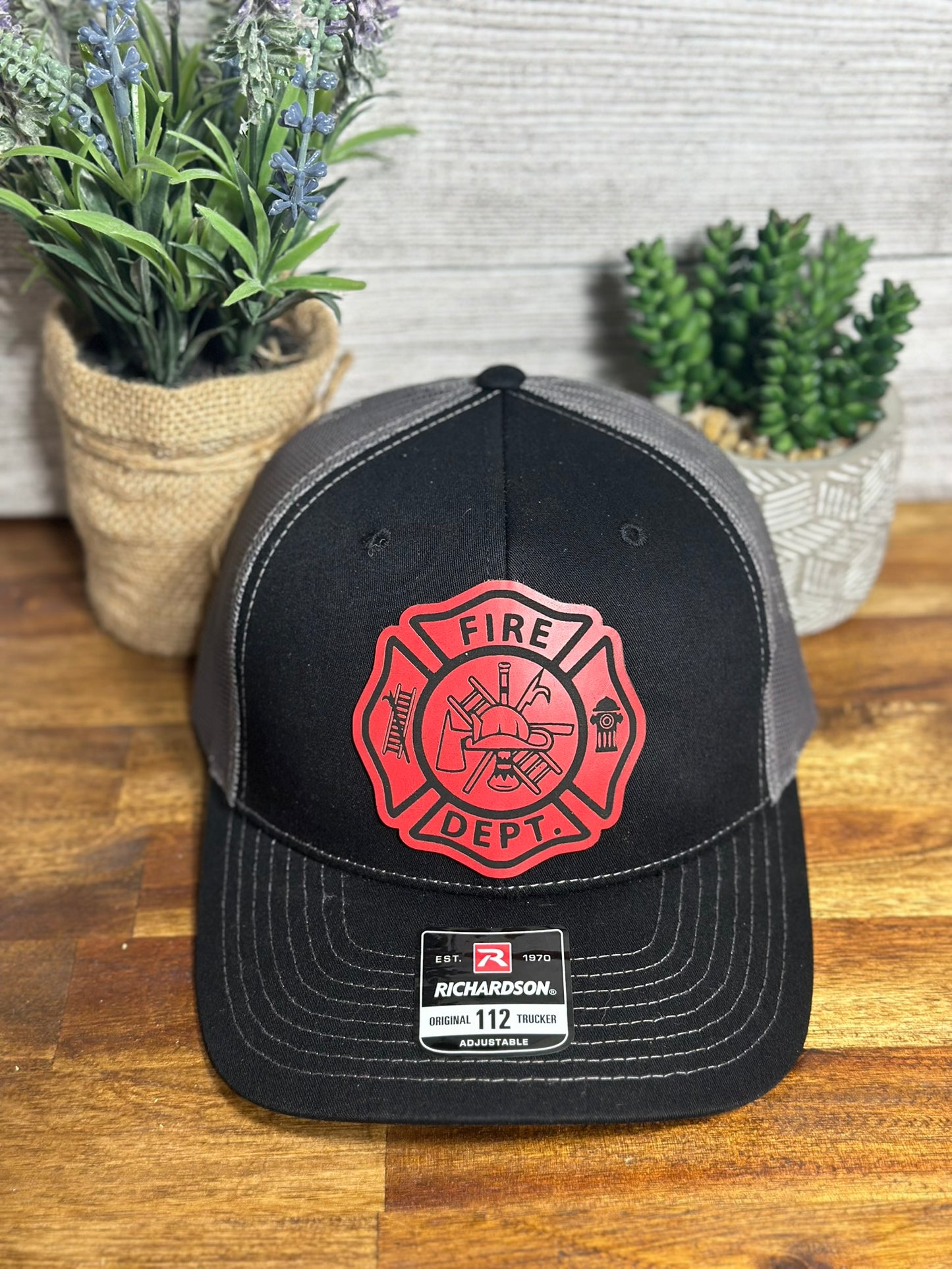 Firemen Emblem Richardson 112 Patch Hat - Black/Grey