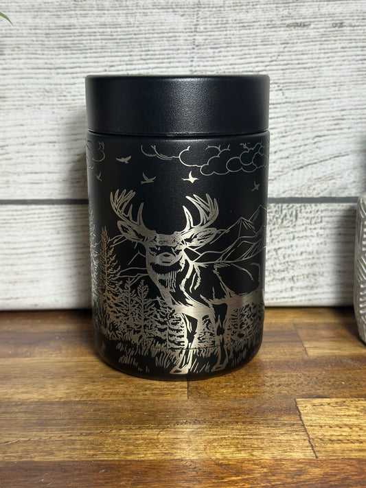 Mountainous Deer Scene Can Cozy - Black