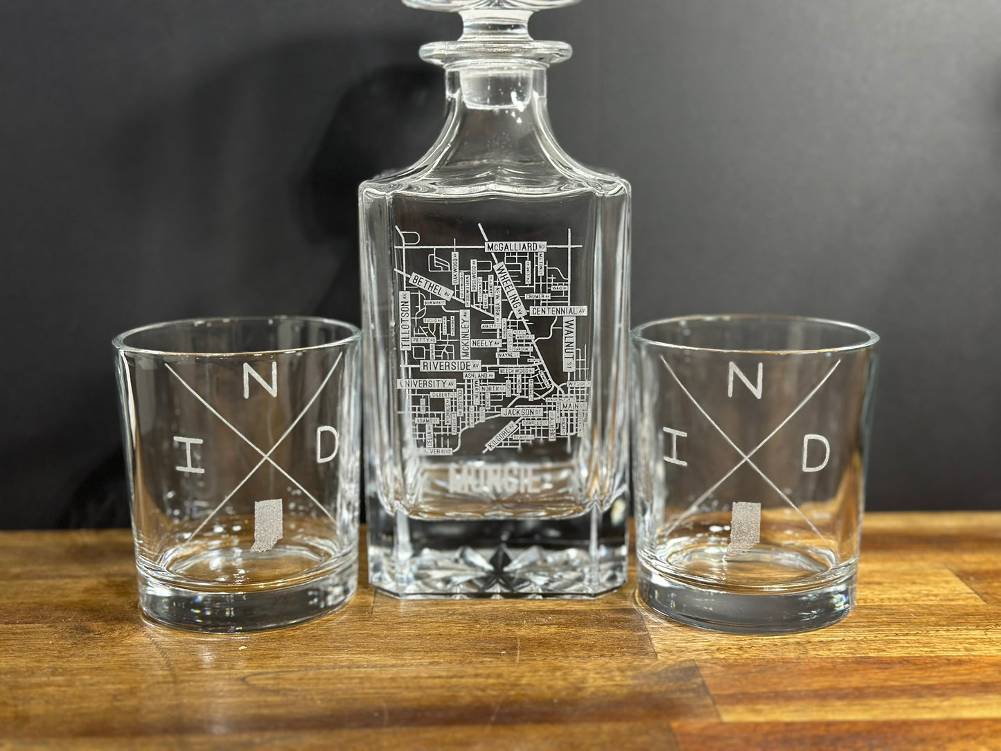Muncie, Indiana Decanter and Whiskey Set