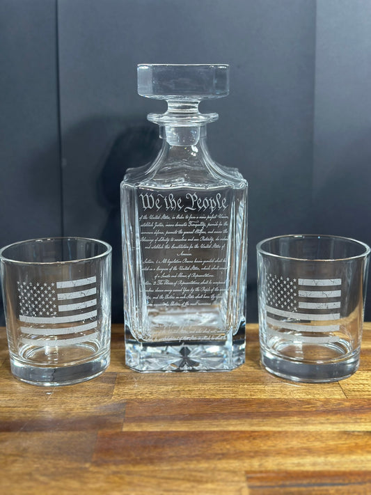 We The People Decanter and Whiskey Glass Set