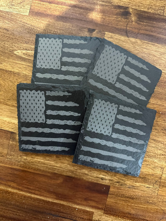 American Flag Square Slate Coasters - set of 4