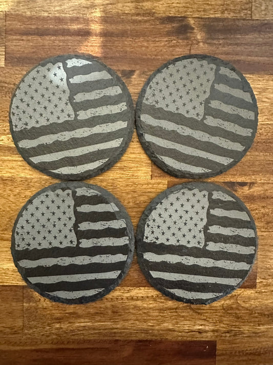 American Flag Round Slate Coasters - set of 4