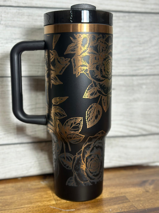 Vintage Rose Copper Plated Laser Engraved 40 oz tumbler