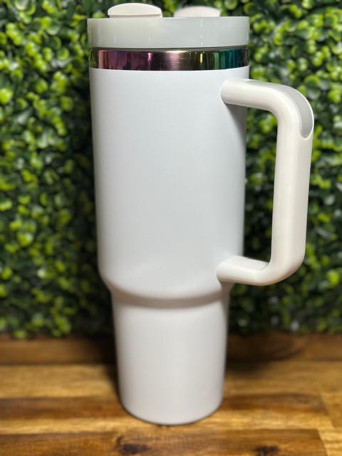 White 40 oz Rainbow Plated Stainless Steel Tumbler