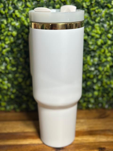 White 40 oz Gold Plated Stainless Steel Tumbler