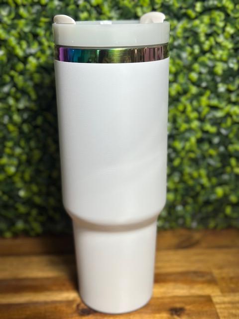 White 40 oz Rainbow Plated Stainless Steel Tumbler