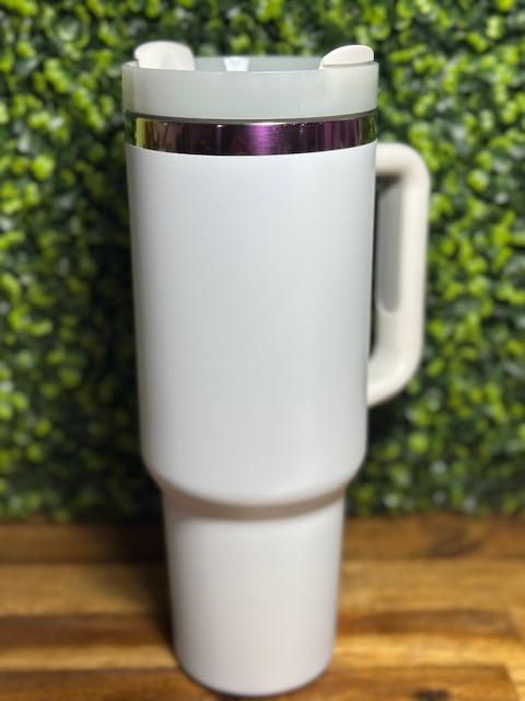 White 40 oz Rainbow Plated Stainless Steel Tumbler