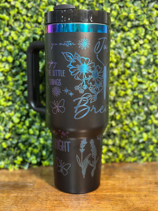 Stay Positive with this Gorgeous Rainbow Plated 40 oz Tumbler - Just Breathe image 0