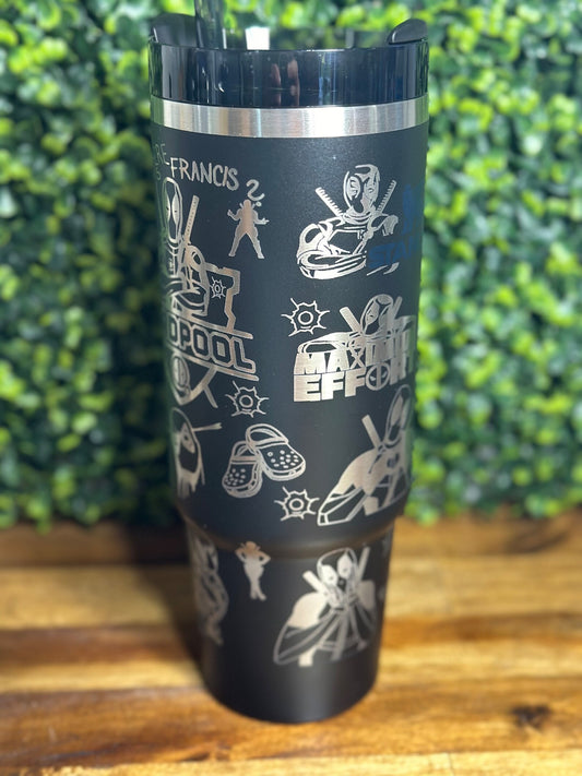 Deadpool Wrap / Authentic Stanley Laser Engraved 30/40 ounce tumbler image 1