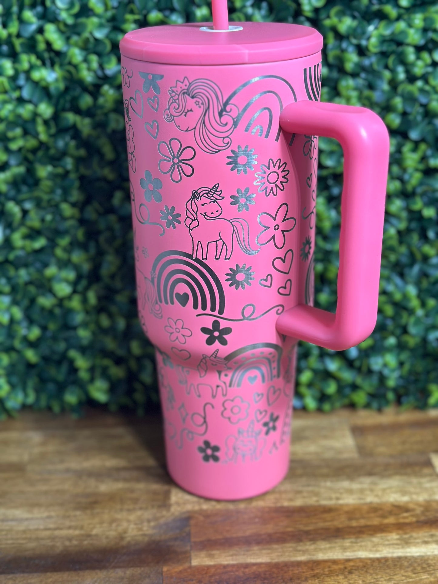 Bright Pink Unicorn and Rainbow 40 Ounce Tumbler image 4