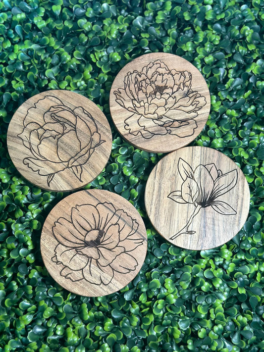Customized floral wooden coasters / set of 4 image 0