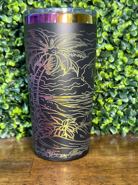 Palm Tree Rainbow / Laser Engraved Tumbler 20 oz image 0