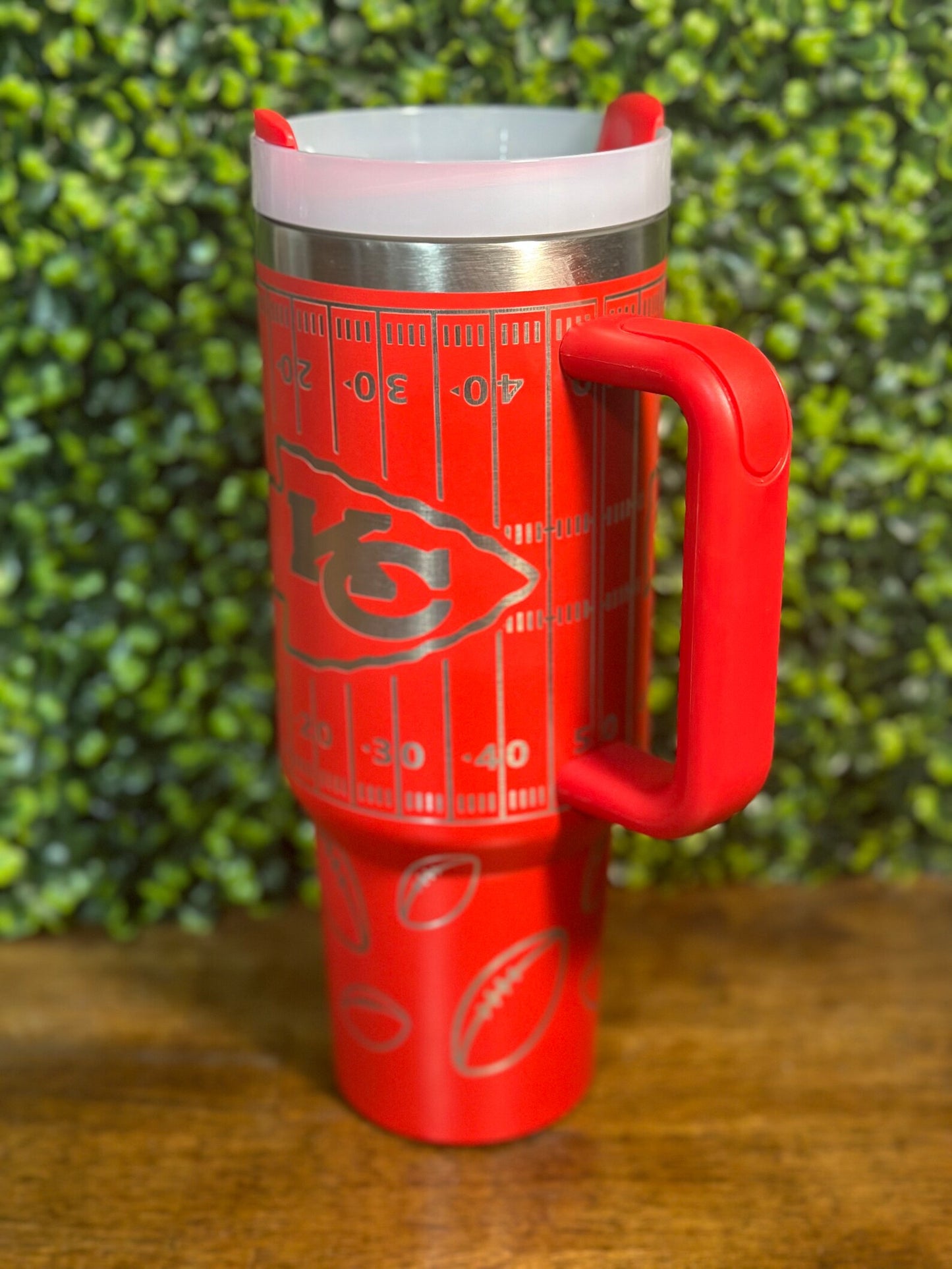 Chiefs Inspired Football Tumbler / 40 ounce with handle image 4